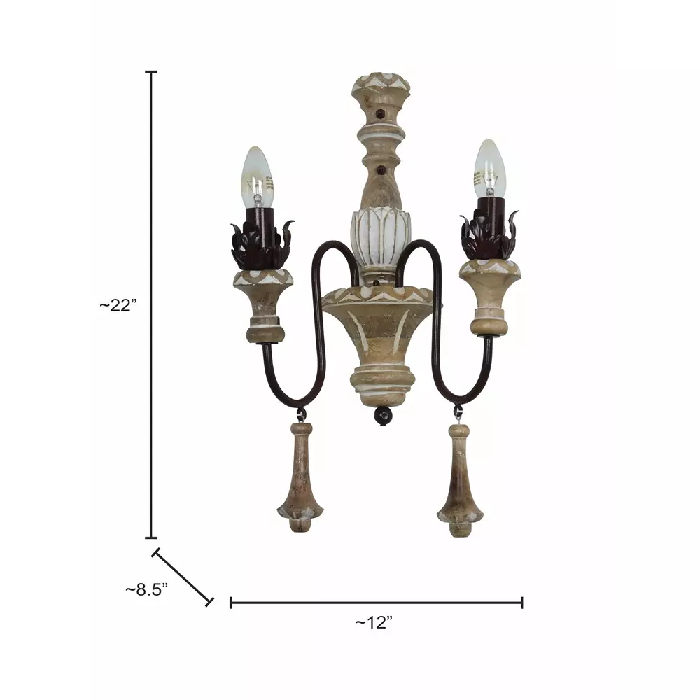 Fos Lighting Wall Light 40 W Wood, Mild Steel Rustic, Shal-WoodBrown-WL2