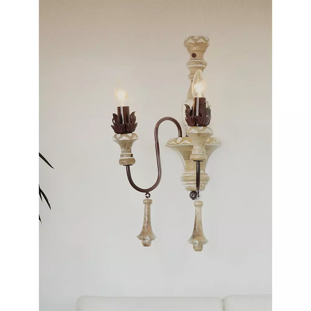 Fos Lighting Wall Light 40 W Wood, Mild Steel Rustic, Shal-WoodBrown-WL2