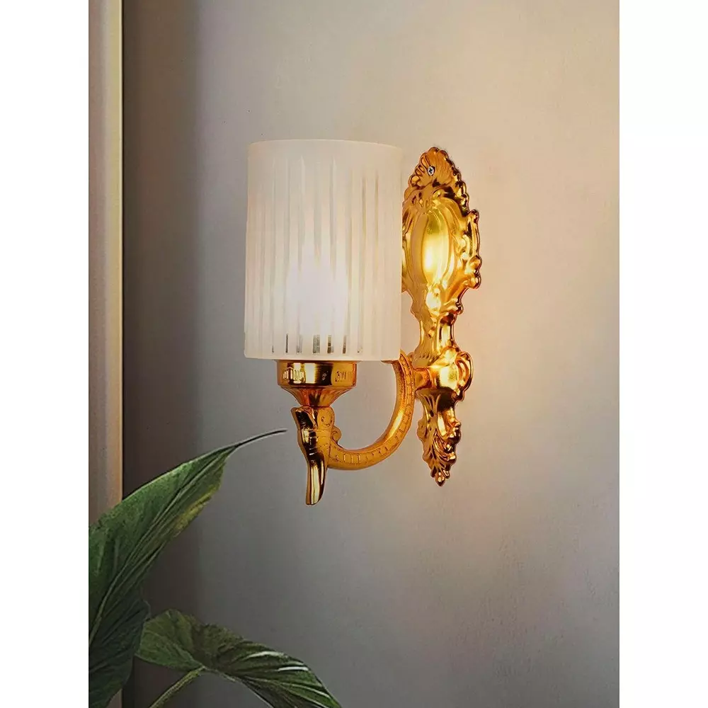 Fos Lighting Traditional Wall Sconce Light with Frosted Hand-Cut Glass Gold Finish 40 W