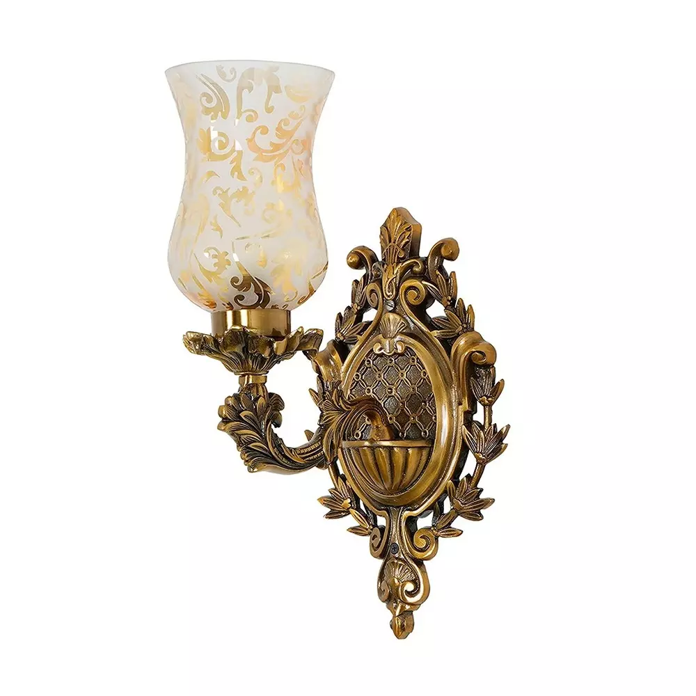 Fos Lighting Traditional Uplight Wall Sconce with Golden Etched Glass Brass Antique Finish 40 W