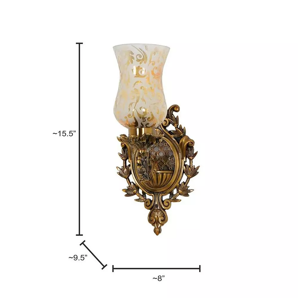 Fos Lighting Traditional Uplight Wall Sconce with Golden Etched Glass Brass Antique Finish 40 W