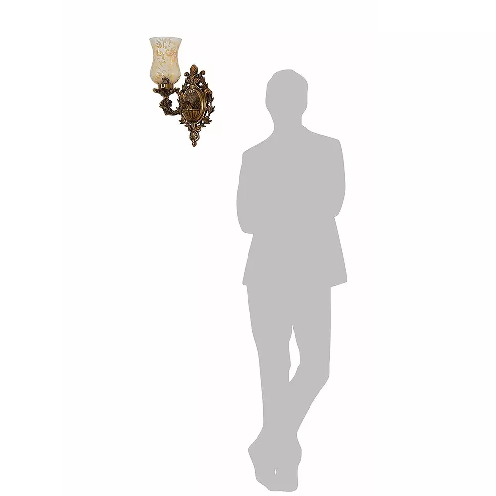 Fos Lighting Traditional Uplight Wall Sconce with Golden Etched Glass Brass Antique Finish 40 W