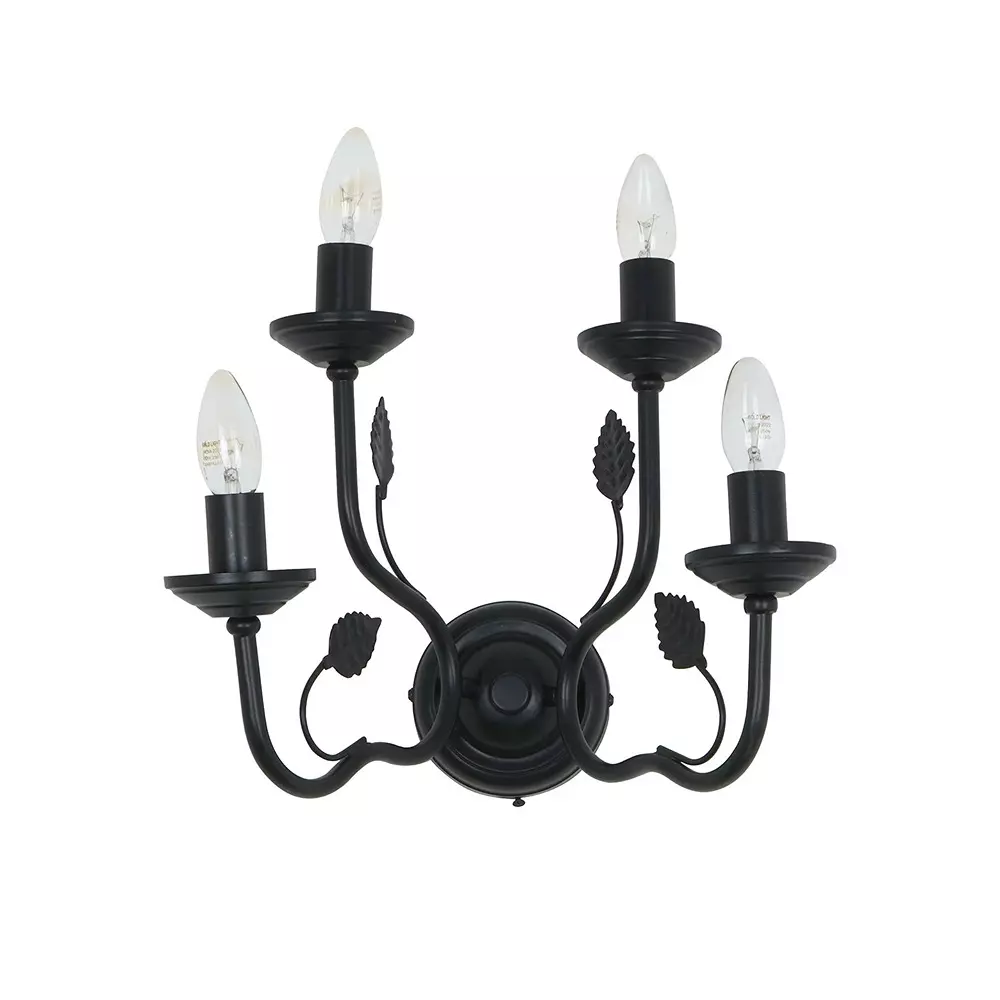 Fos Lighting Wall Light 40 W Mild Steel Black, AABlackLeaves-WL2+2