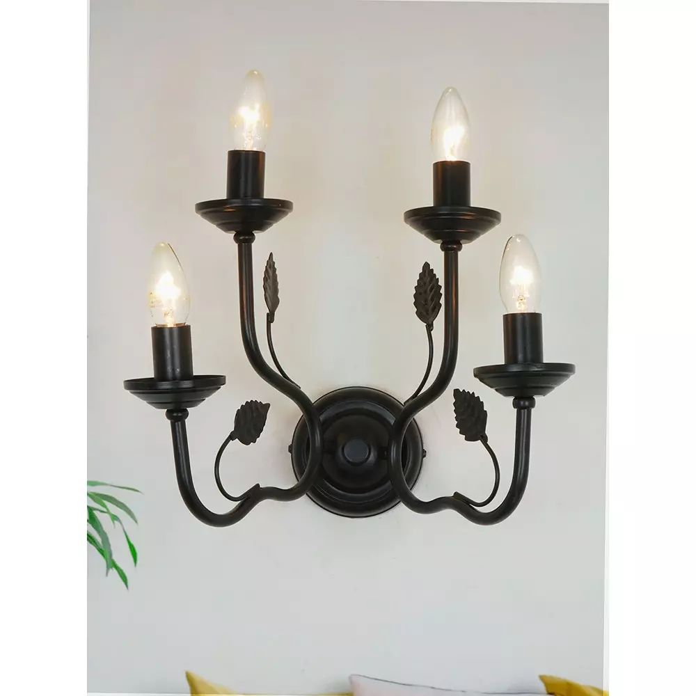 Fos Lighting Wall Light 40 W Mild Steel Black, AABlackLeaves-WL2+2