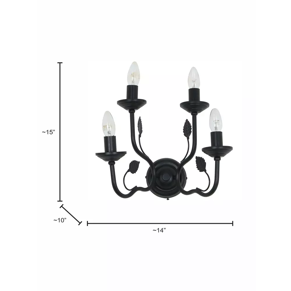 Fos Lighting Wall Light 40 W Mild Steel Black, AABlackLeaves-WL2+2
