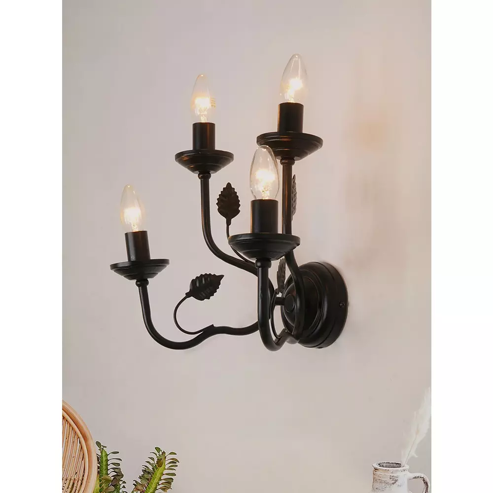 Fos Lighting Wall Light 40 W Mild Steel Black, AABlackLeaves-WL2+2