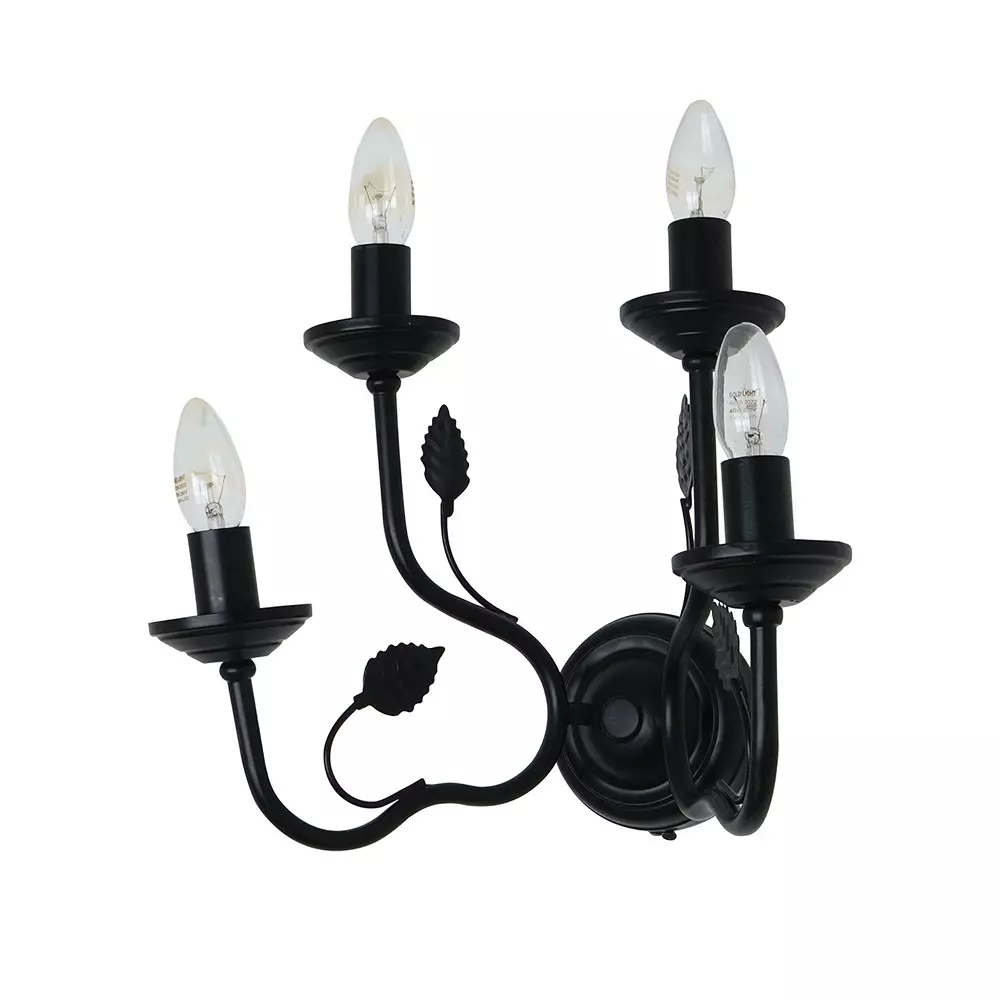 Fos Lighting Wall Light 40 W Mild Steel Black, AABlackLeaves-WL2+2