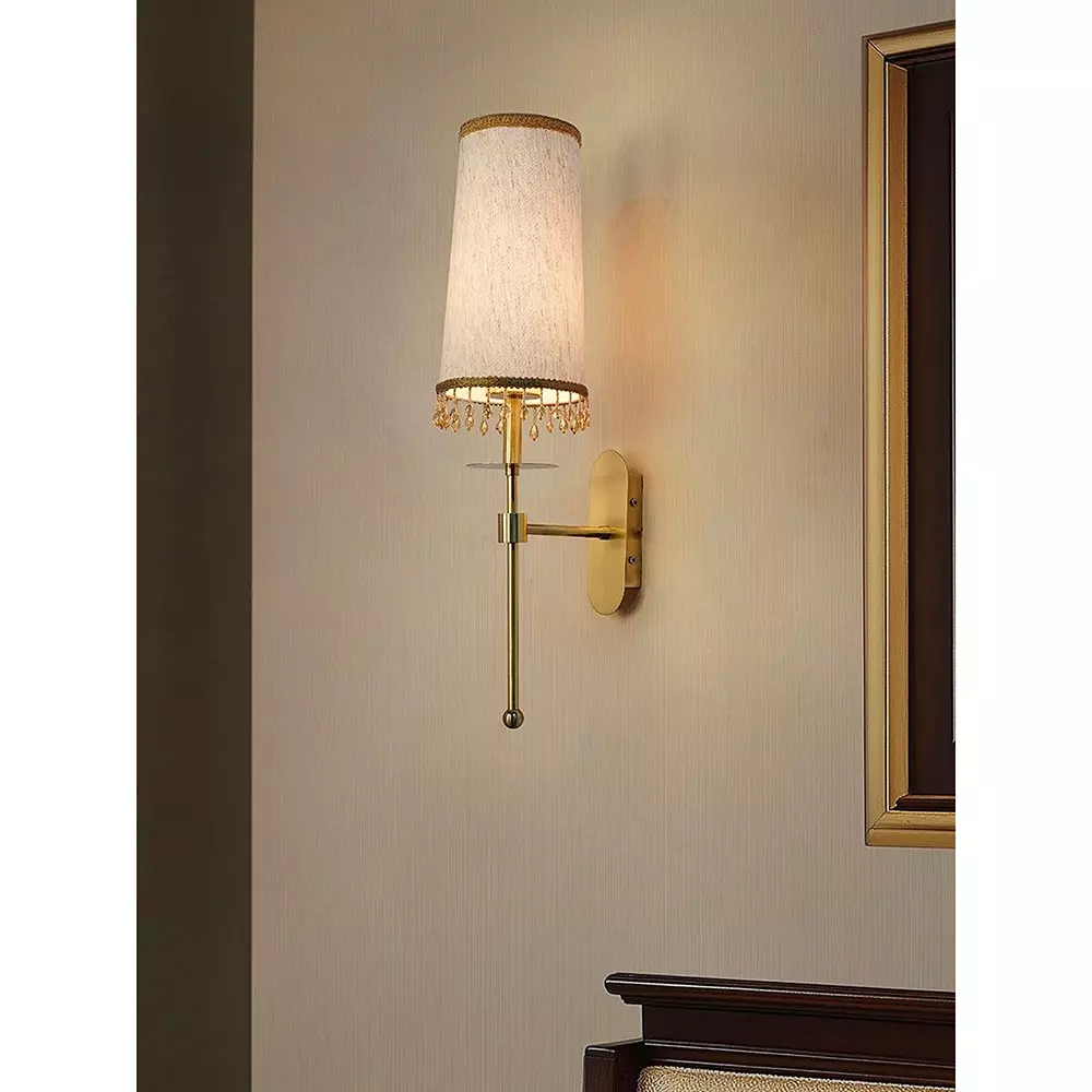 Fos Lighting Wall Sconce Light with Beaded Tassel Shade Long Arm Brass Antique Finish 40 W