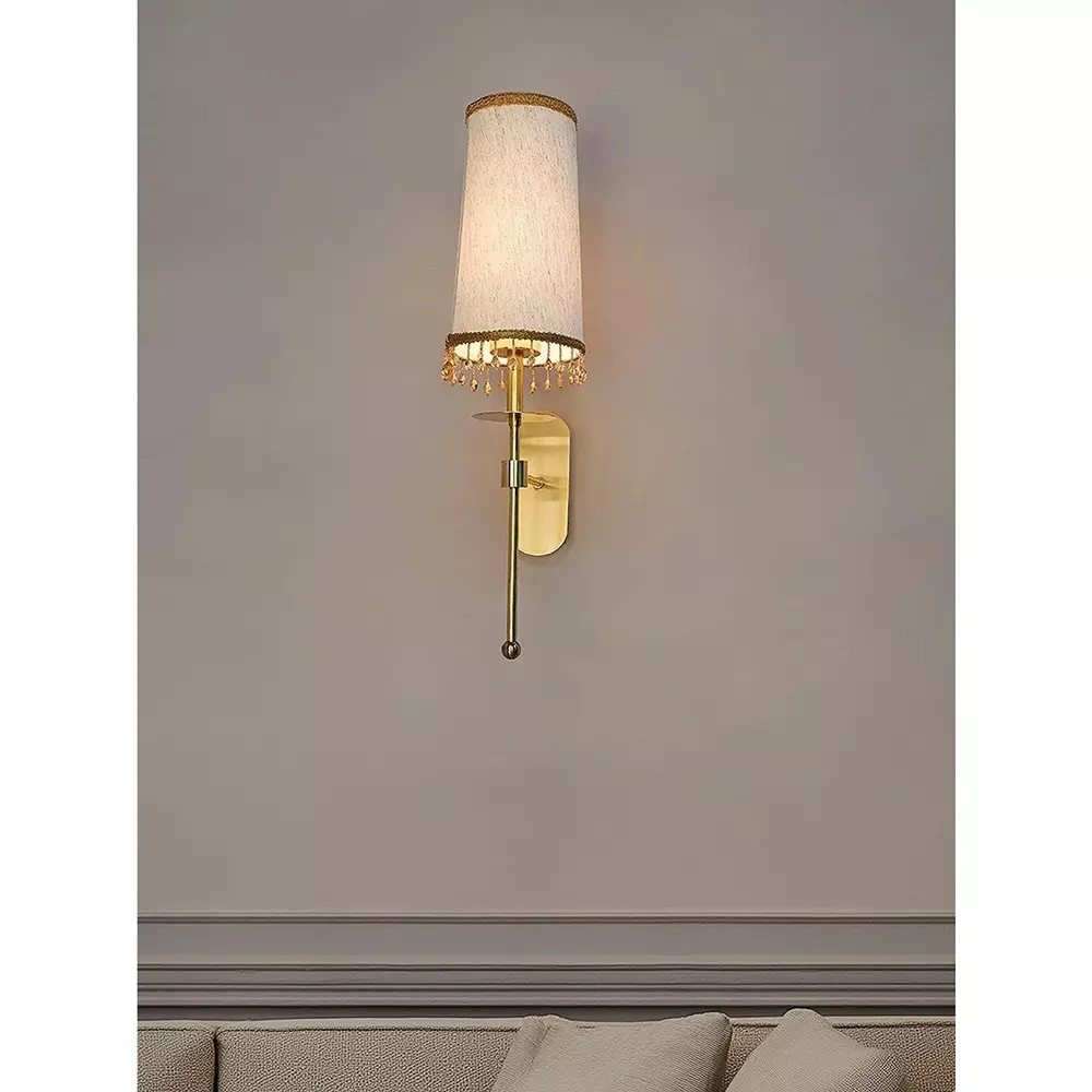 Fos Lighting Wall Sconce Light with Beaded Tassel Shade Long Arm Brass Antique Finish 40 W