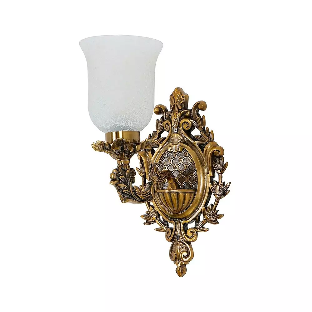 Fos Lighting Traditional Uplight Wall Sconce with Frosted Crackle Glass Brass Antique Finish 40 W