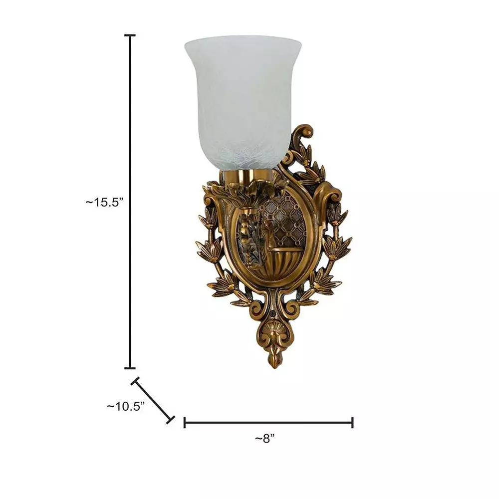 Fos Lighting Traditional Uplight Wall Sconce with Frosted Crackle Glass Brass Antique Finish 40 W