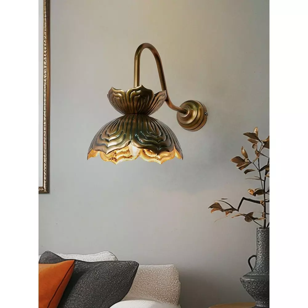 Fos Lighting Auspicious Renge Lotus Wall Lamp Brass Antique Finish 40 W