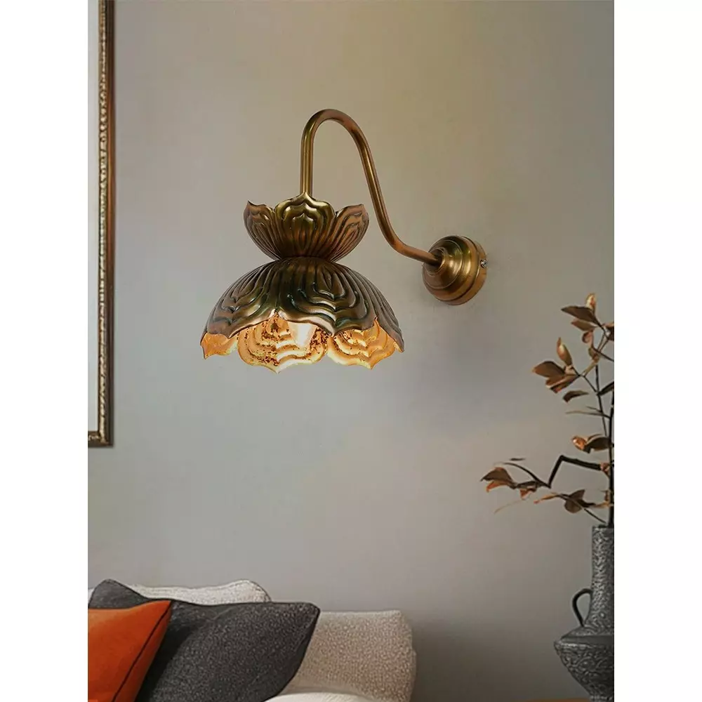 Fos Lighting Auspicious Renge Lotus Wall Lamp Brass Antique Finish 40 W