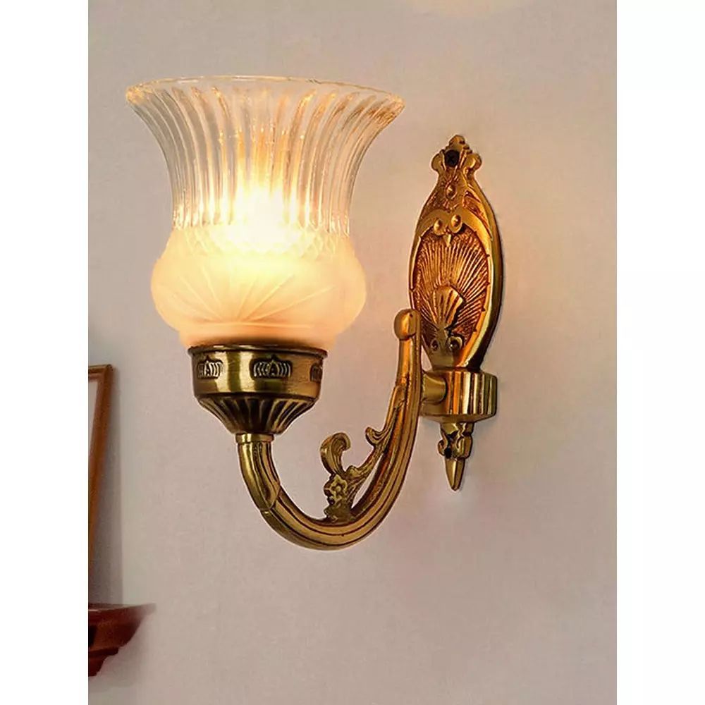 Fos Lighting Wall Light 40 W Brass, Glass Antique Brass, No1-Usha5050-WL1