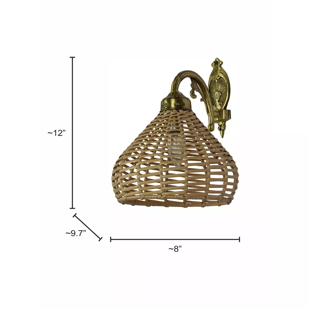 Fos Lighting Wall Light 40 W Brass, Cane Brass Antique, No1-CaneDome8-WL1