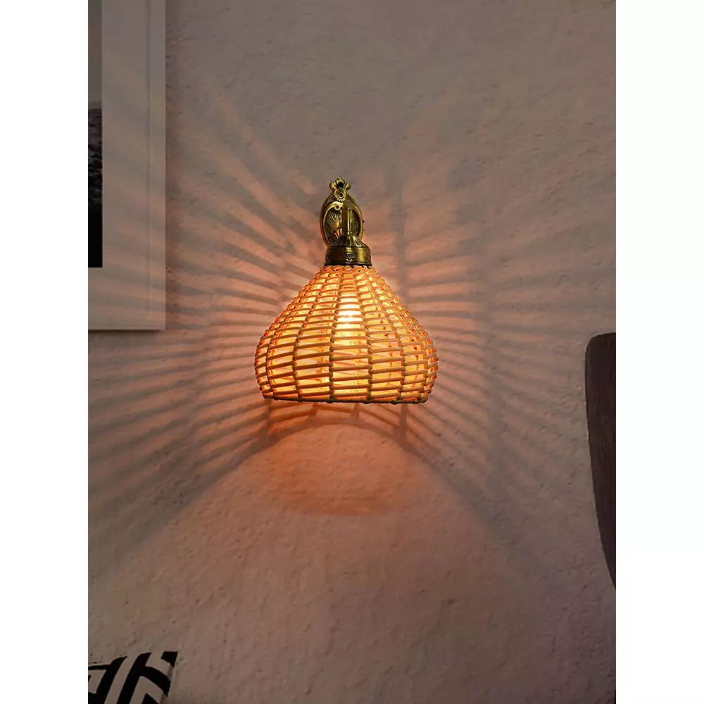 Fos Lighting Wall Light 40 W Brass, Cane Brass Antique, No1-CaneDome8-WL1