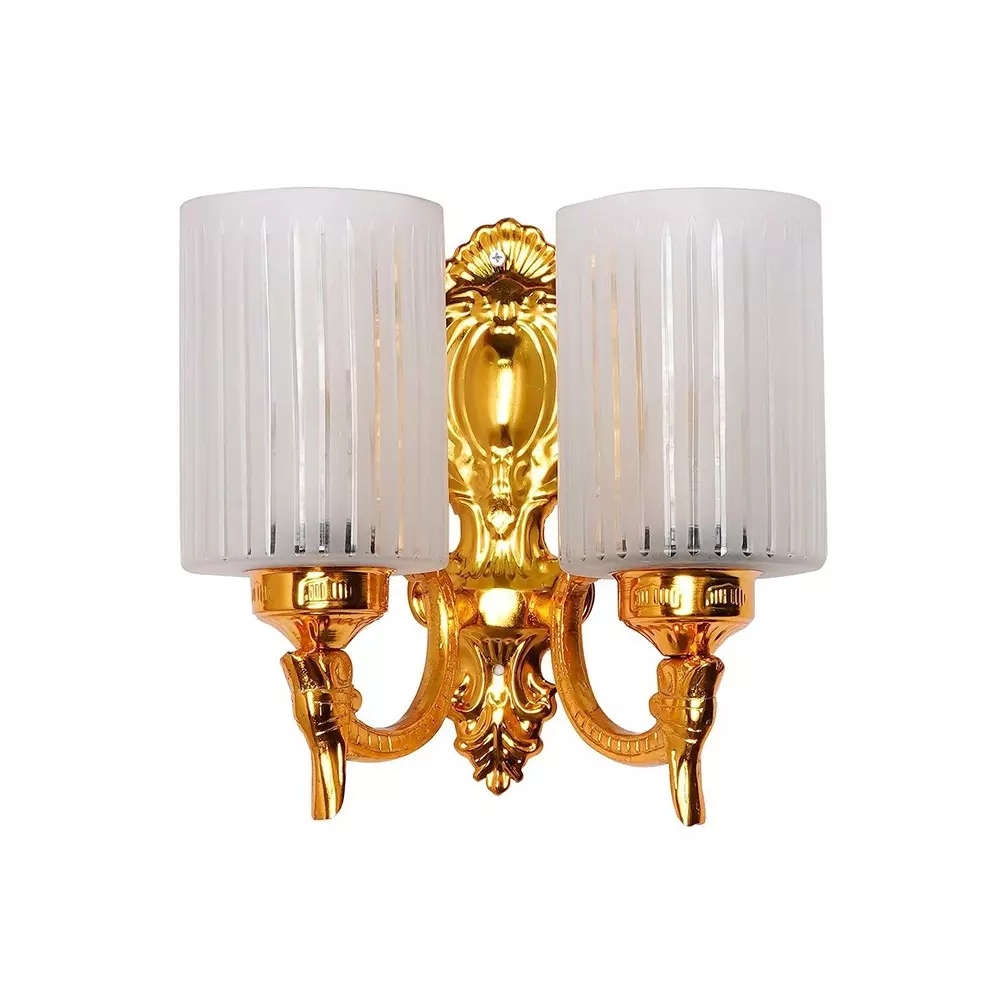 Fos Lighting Traditional Double Wall Sconce Light with Frosted Hand-Cut Glass Gold Finish 40 W