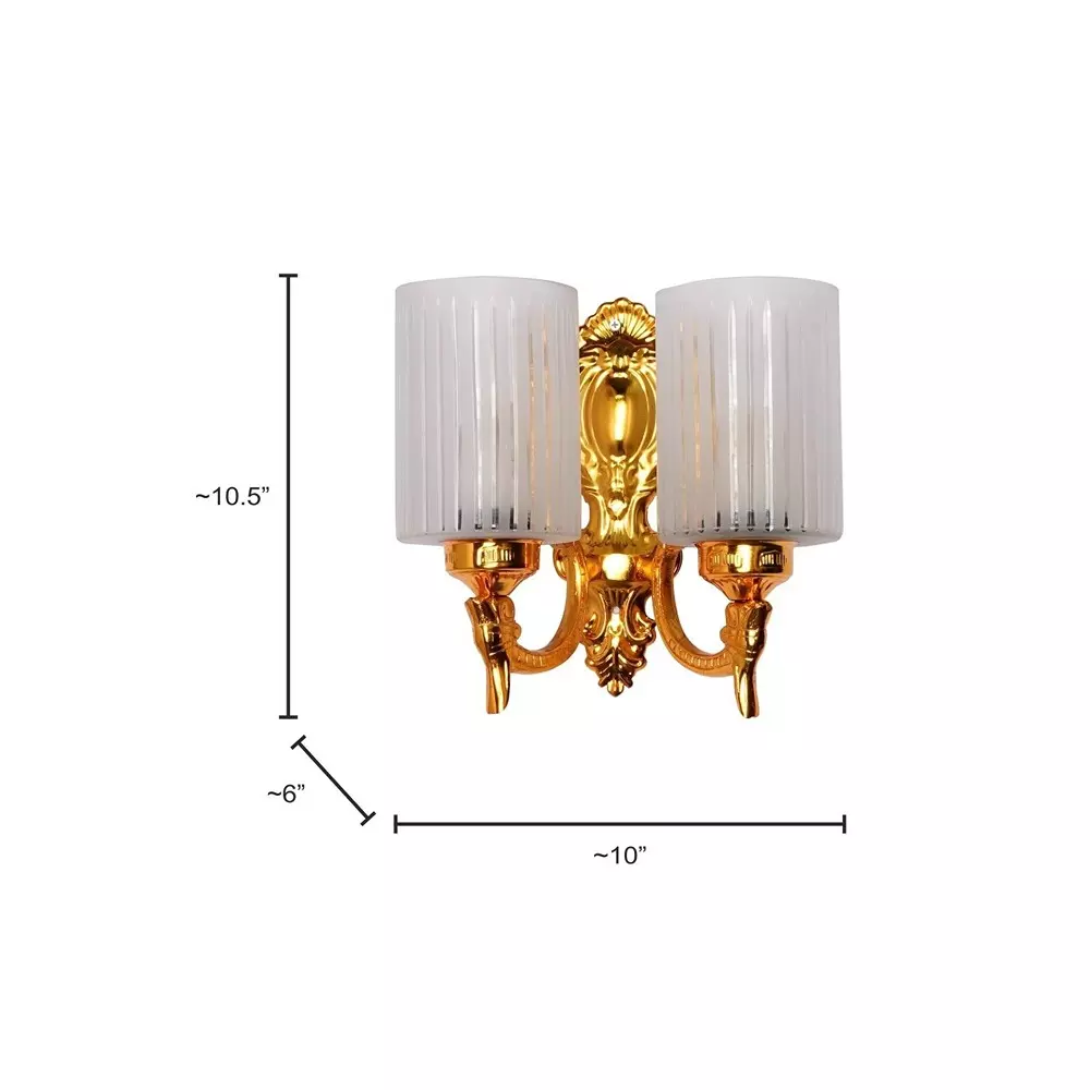 Fos Lighting Traditional Double Wall Sconce Light with Frosted Hand-Cut Glass Gold Finish 40 W