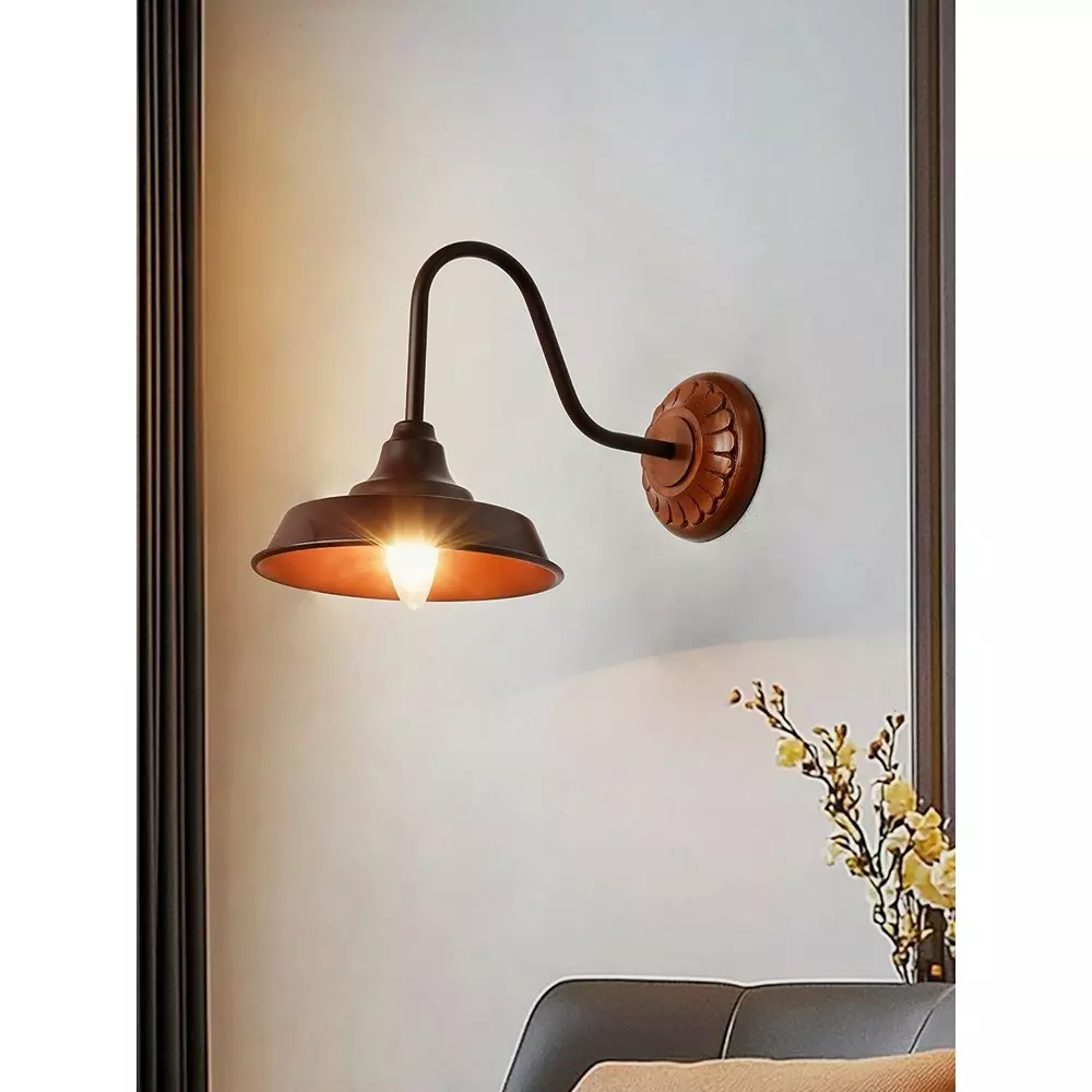 Fos Lighting Industrial Wall Light Sconce with Wooden Mount Brown Finish 40 W