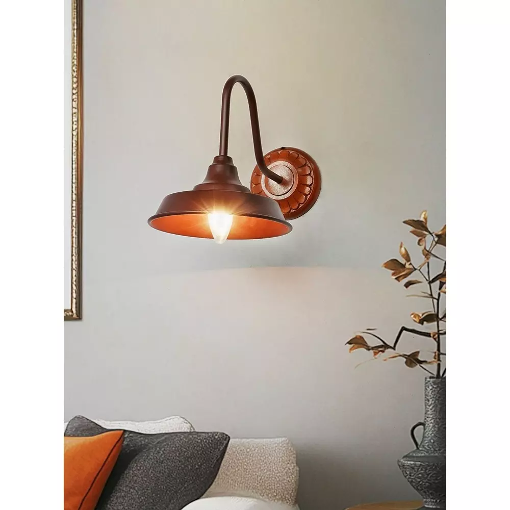 Fos Lighting Industrial Wall Light Sconce with Wooden Mount Brown Finish 40 W
