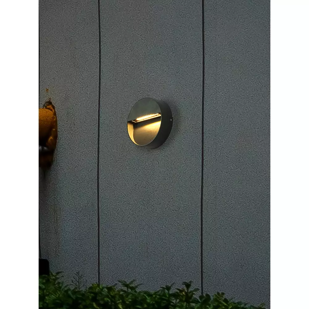 Fos Lighting Facade Wall Light 3 W Aluminium Grey, AM990-Round-Grey-3W-BH