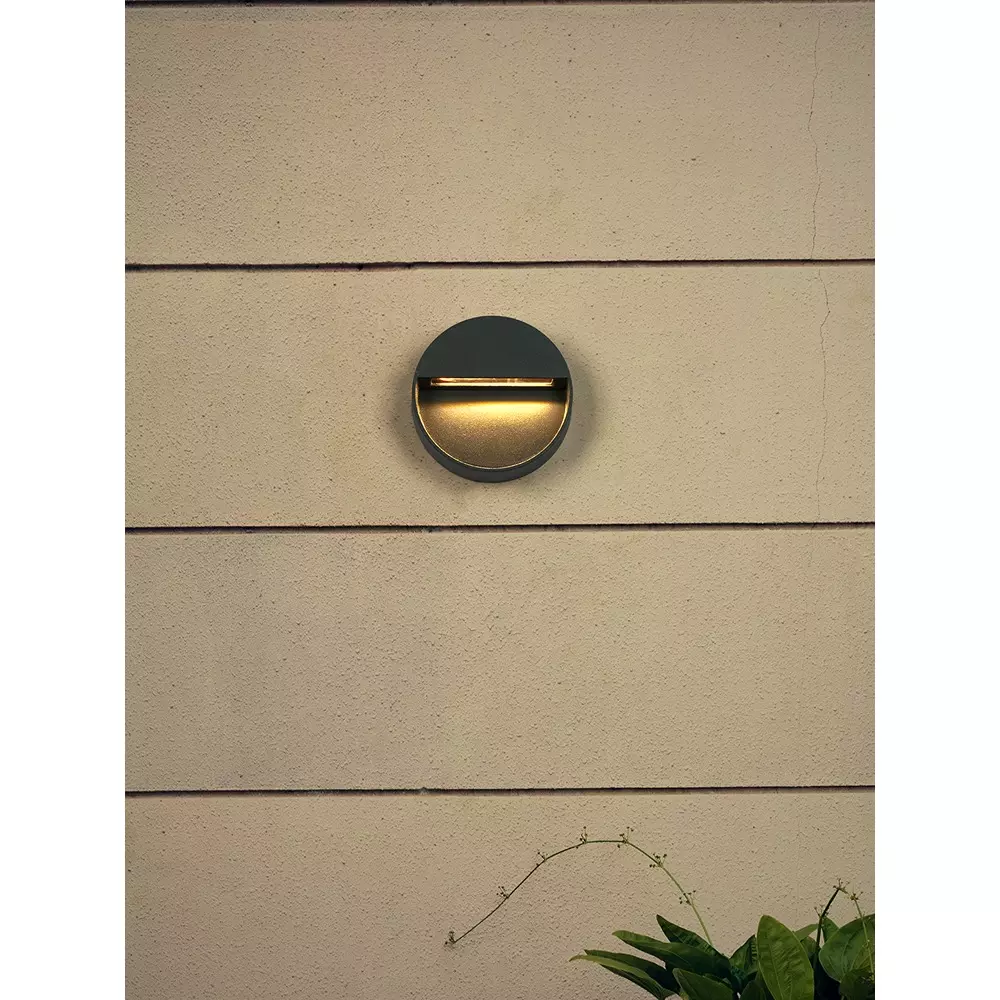 Fos Lighting Facade Wall Light 3 W Aluminium Grey, AM990-Round-Grey-3W-BH