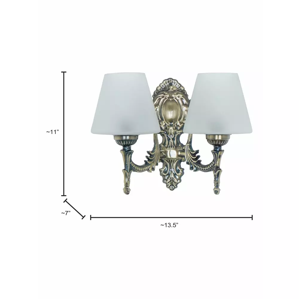 Fos Lighting Wall Light 40 W Mild Steel Brass Antique, Corn-MS-BRSA-TaperFrost-WL2