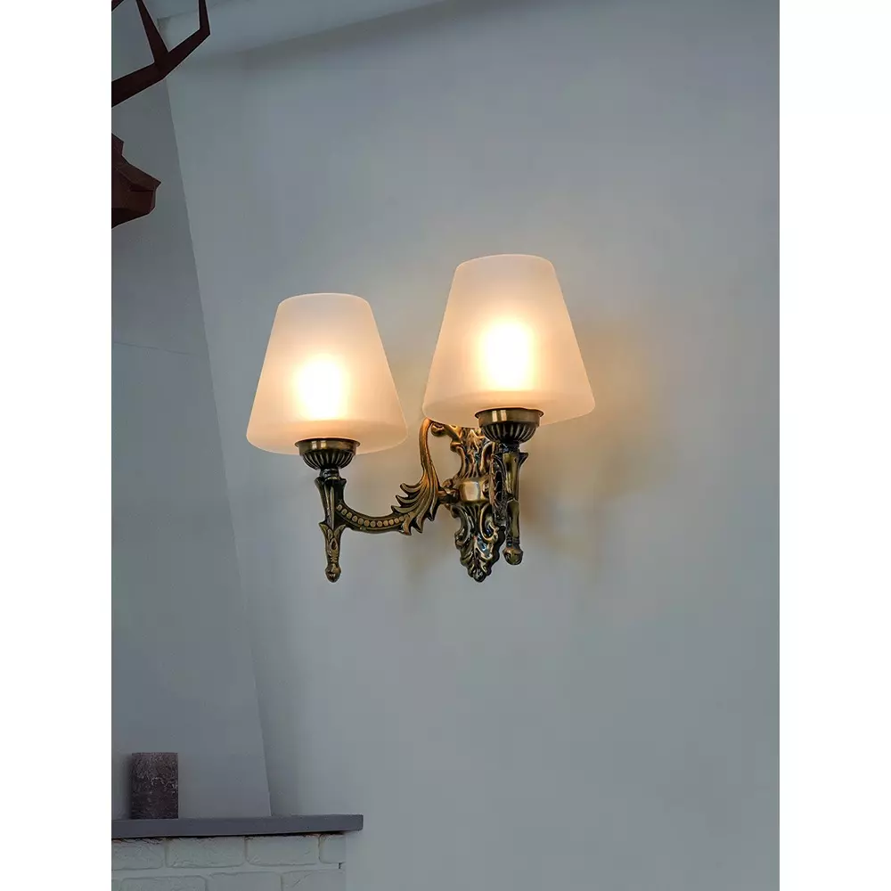 Fos Lighting Wall Light 40 W Mild Steel Brass Antique, Corn-MS-BRSA-TaperFrost-WL2