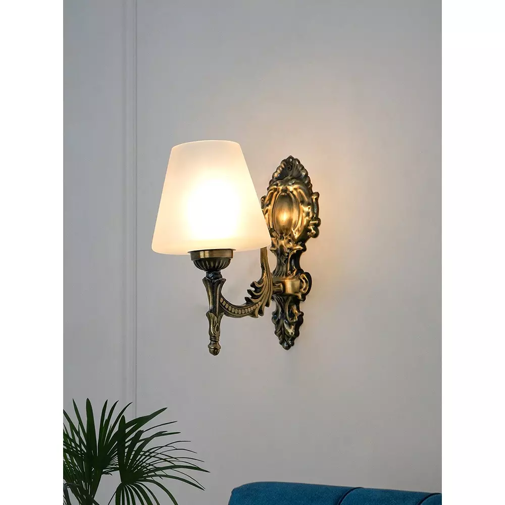 Fos Lighting Wall Light 40 W Mild Steel Brass Antique, Corn-MS-BRSA-TaperFrost-WL1