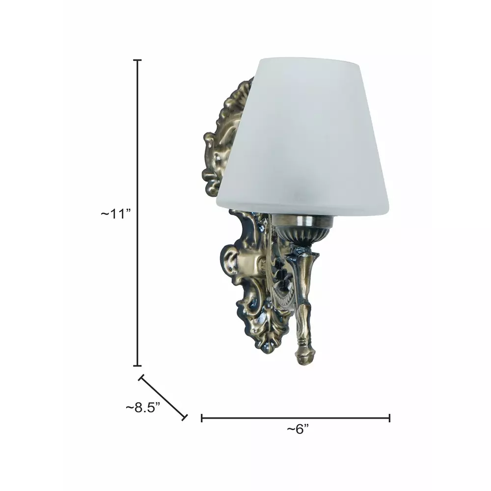 Fos Lighting Wall Light 40 W Mild Steel Brass Antique, Corn-MS-BRSA-TaperFrost-WL1