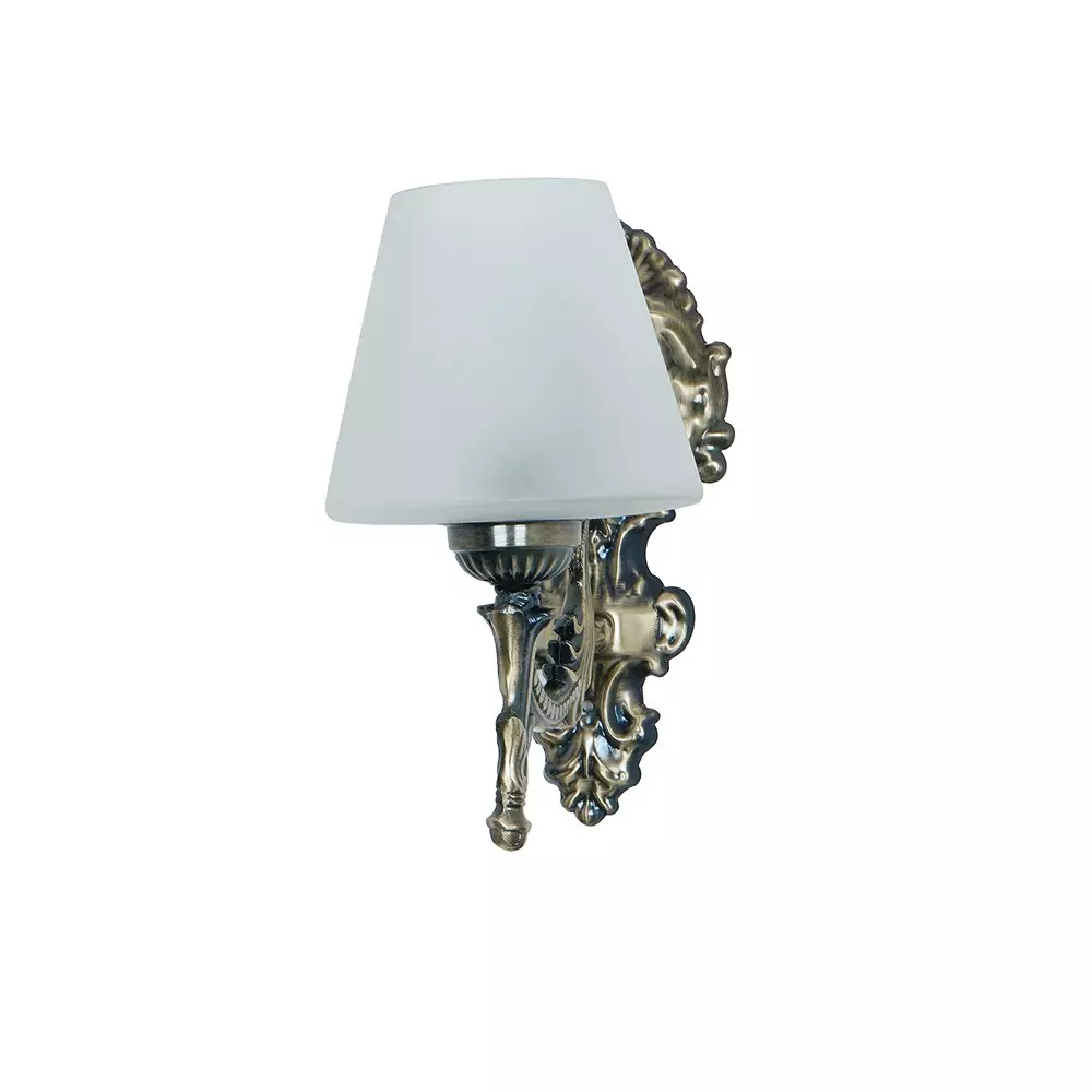 Fos Lighting Wall Light 40 W Mild Steel Brass Antique, Corn-MS-BRSA-TaperFrost-WL1
