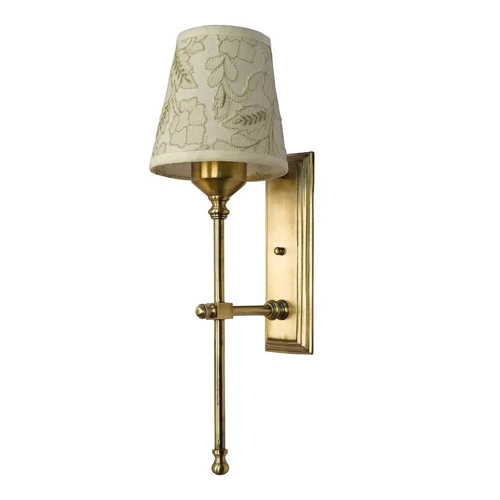 Fos Lighting Transitional Long Wall Sconce Light with Pastel Green Embroidered Shade Brass Antique Finish 40 W