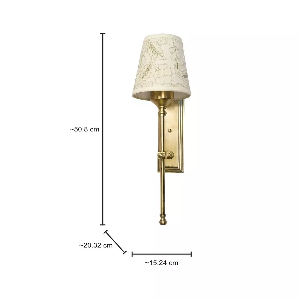 Fos Lighting Transitional Long Wall Sconce Light with Pastel Green Embroidered Shade Brass Antique Finish 40 W