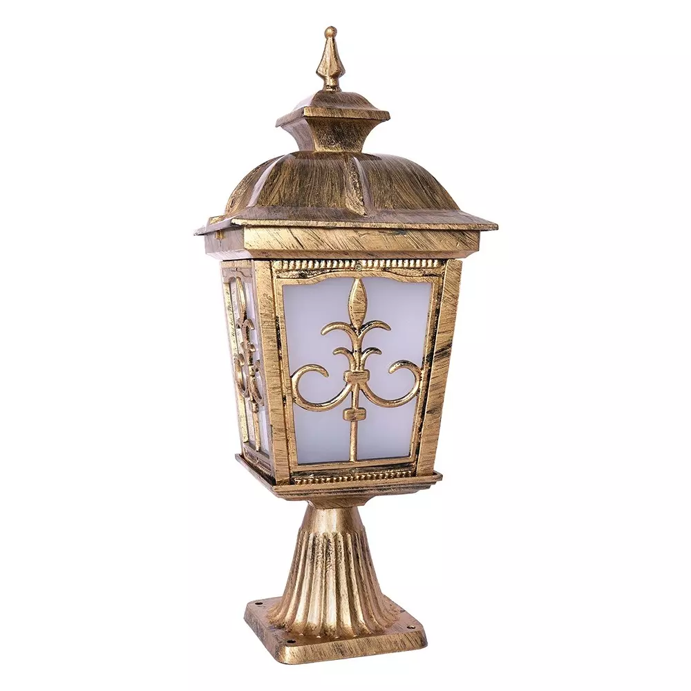 Fos Lighting Gate Light Antique Gold Outdoor Gate Lamp with Frosted Diffuser