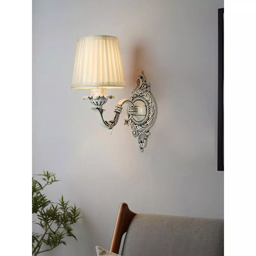 Fos Lighting Wall Light 40 W Aluminium, Fabric Distressed, SwanBW-AL-TaperPleat6-WL1