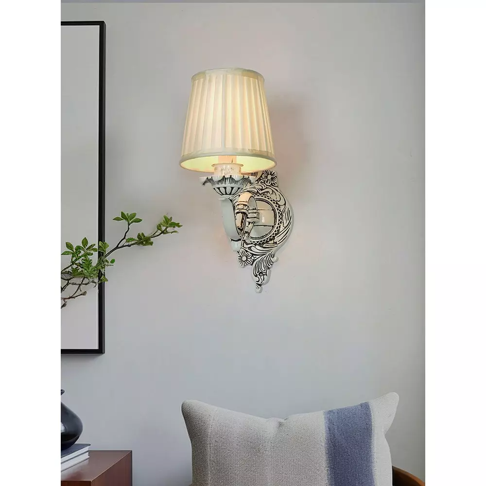 Fos Lighting Wall Light 40 W Aluminium, Fabric Distressed, SwanBW-AL-TaperPleat6-WL1