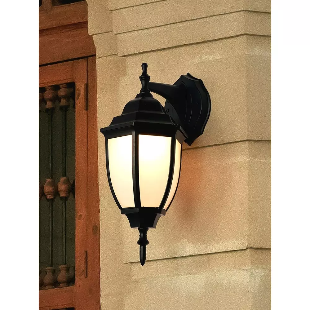 Fos Lighting Victorian Outdoor Wall Sconce Light with White Acrylic Panes Black Aluminum 40 W