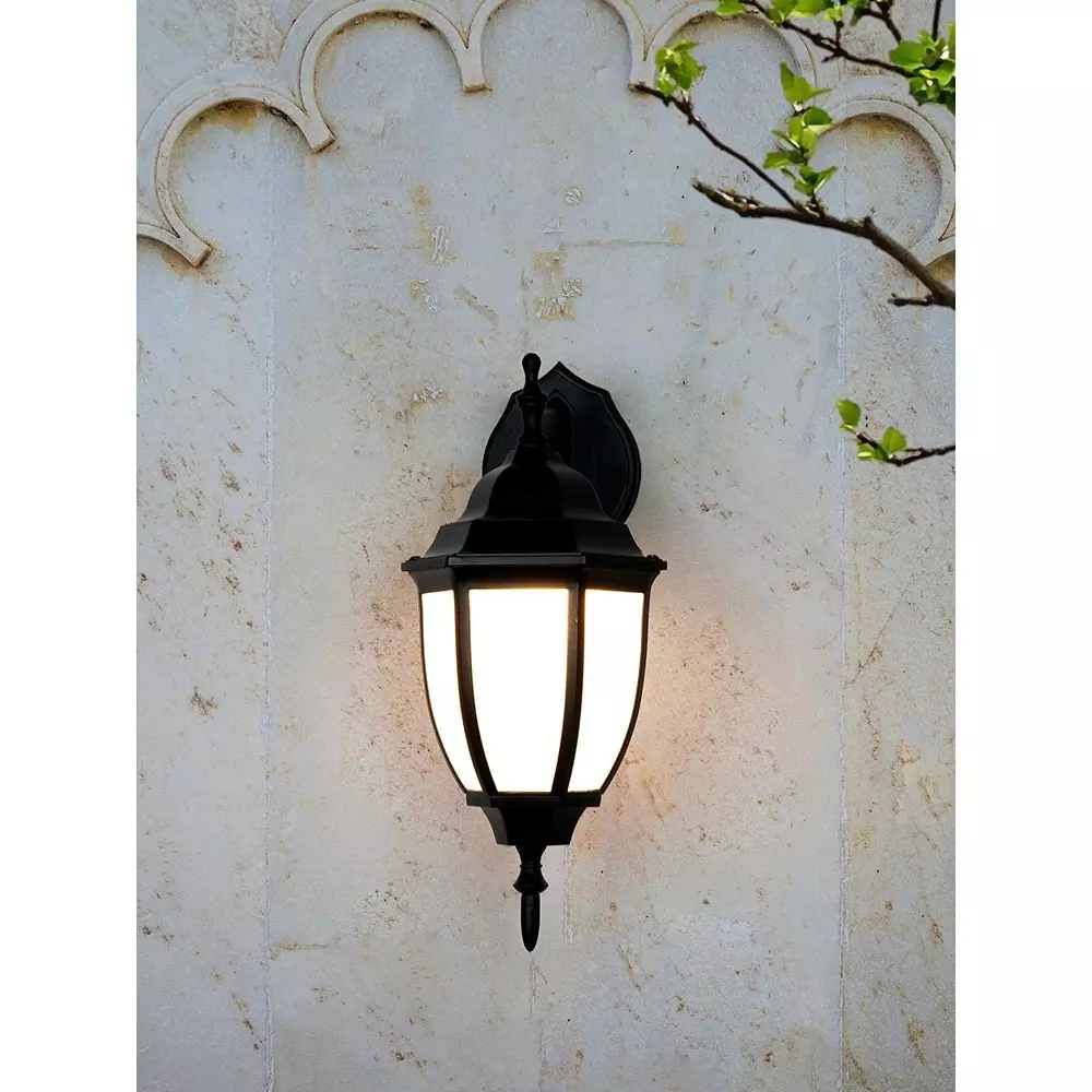 Fos Lighting Victorian Outdoor Wall Sconce Light with White Acrylic Panes Black Aluminum 40 W
