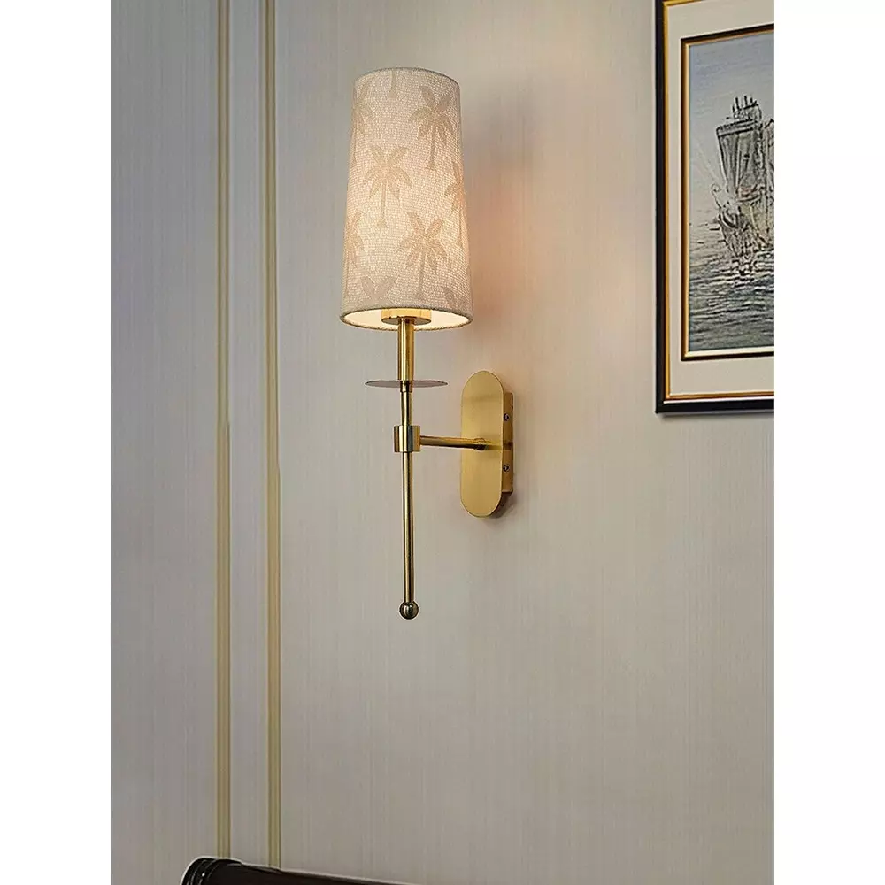 Fos Lighting Wall Sconce with Palm Motif Shade Long Arm Brass Antique Finish 40 W