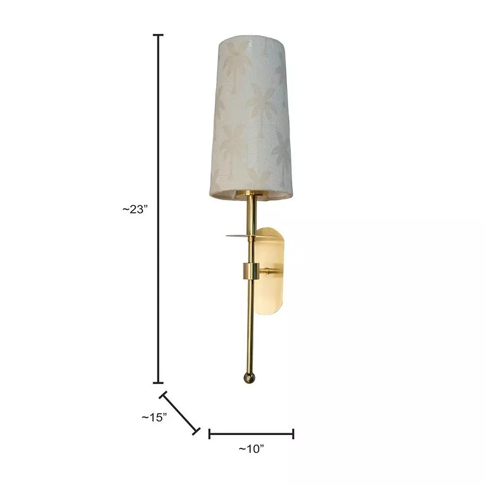 Fos Lighting Wall Sconce with Palm Motif Shade Long Arm Brass Antique Finish 40 W