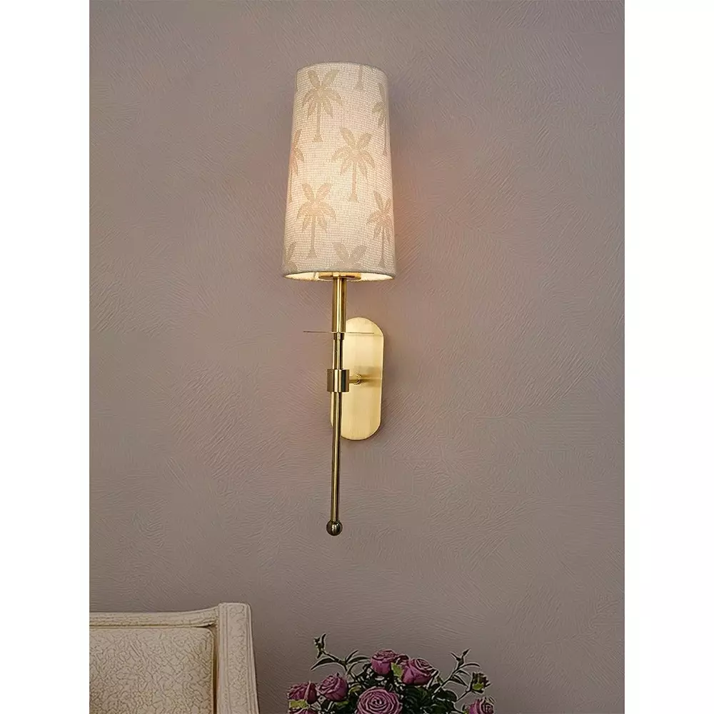 Fos Lighting Wall Sconce with Palm Motif Shade Long Arm Brass Antique Finish 40 W