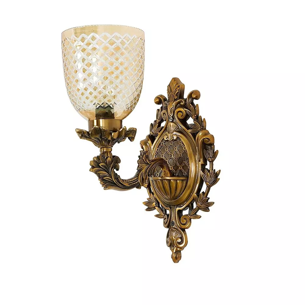 Fos Lighting Traditional Uplight Wall Sconce with Golden Luster Glass Brass Antique Finish 40 W