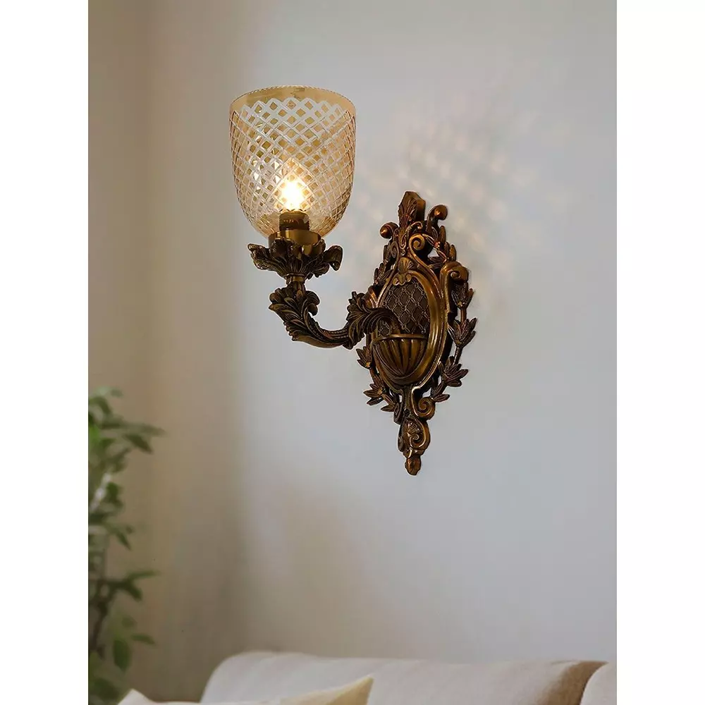 Fos Lighting Traditional Uplight Wall Sconce with Golden Luster Glass Brass Antique Finish 40 W