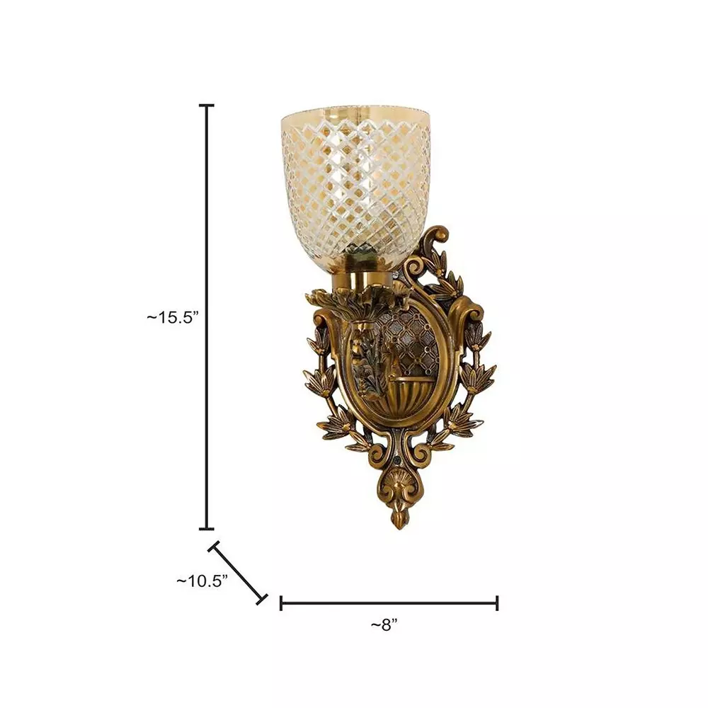 Fos Lighting Traditional Uplight Wall Sconce with Golden Luster Glass Brass Antique Finish 40 W