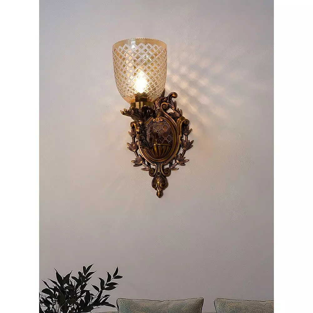 Fos Lighting Traditional Uplight Wall Sconce with Golden Luster Glass Brass Antique Finish 40 W