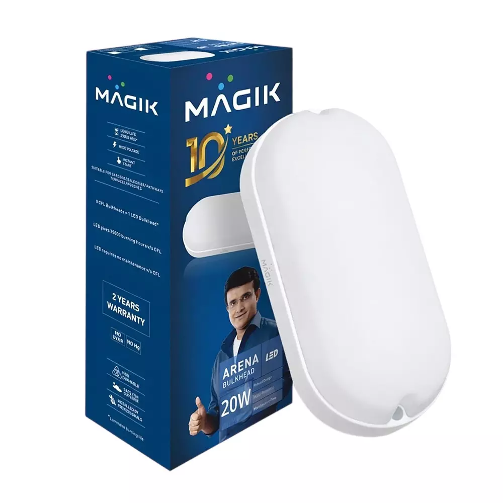 Magik 20 W Arena LED Bulkhead Light 3000 K Color Temperature Robust Polycarbonate Body and IP54 Rating, HWAR020W4440