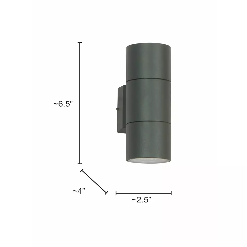 Fos Lighting Bulkhead Wall Light 10 W Aluminium Grey, AM881Cylinder-AL-2x5W-BH2