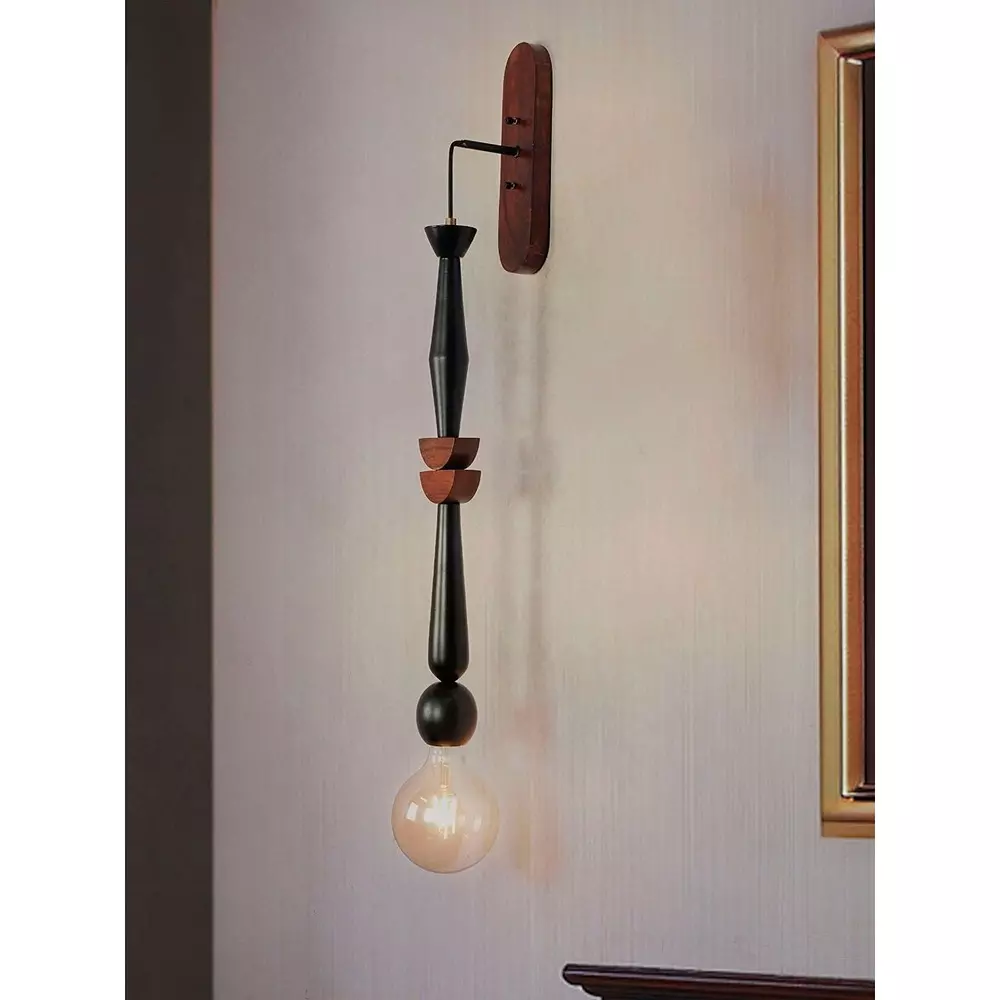 Fos Lighting Modern Hanging Wall Sconce Light Black Geometric Wooden 40 W
