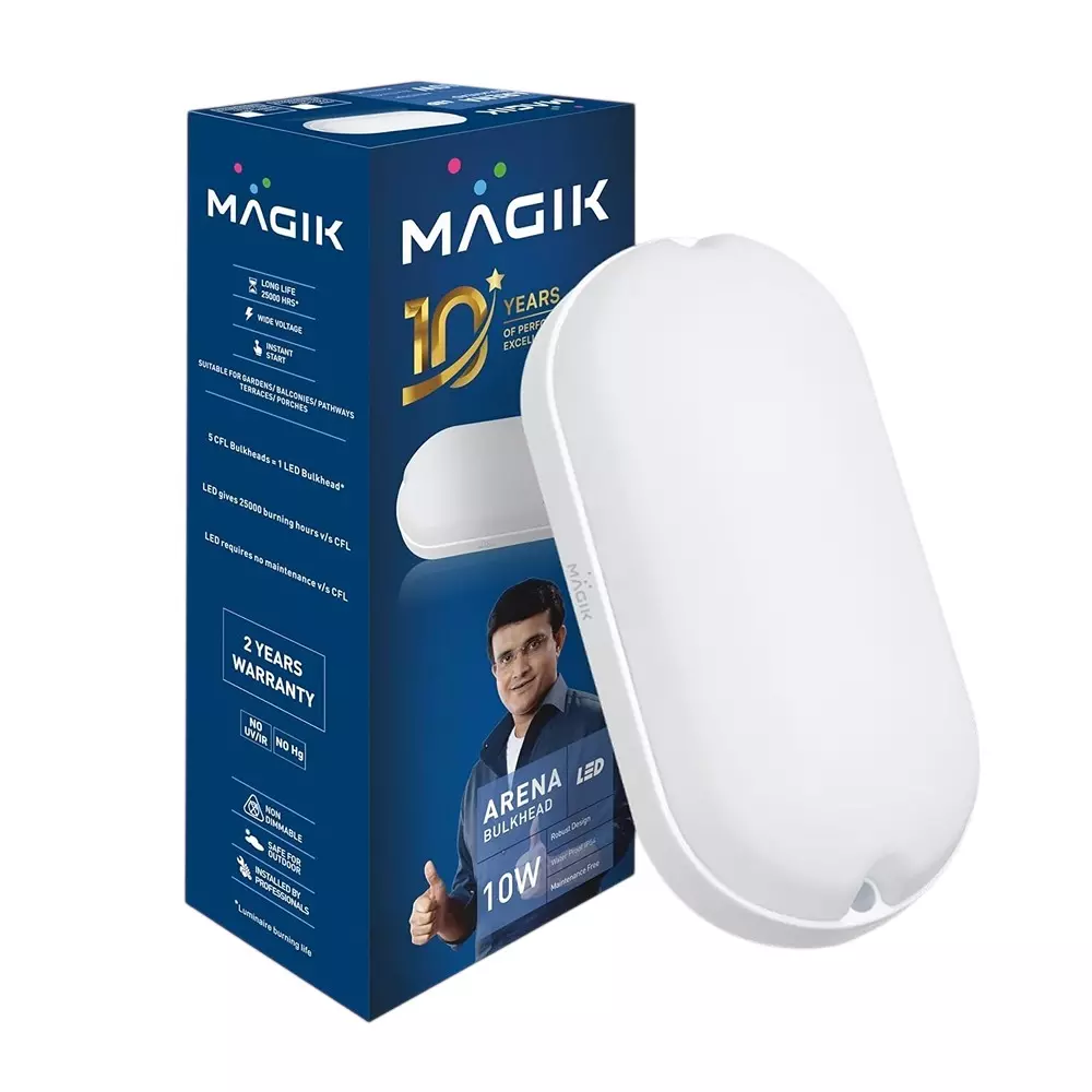 Magik 10 W Arena LED Bulkhead Light 3000 K Color Temperature Robust Polycarbonate Body and IP54 Rating, HWAR010W4442