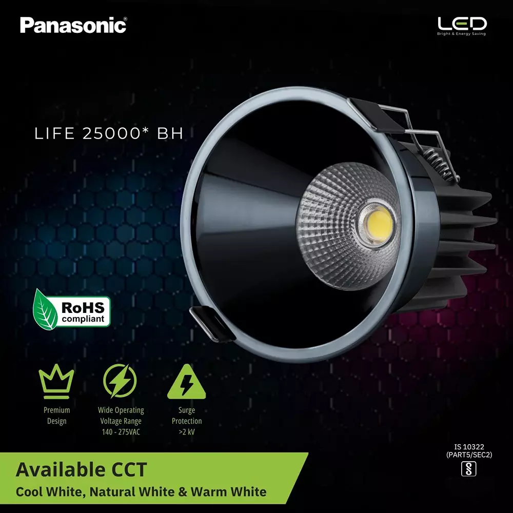 Panasonic Deep Recessed Cob Downlight Black Reflector Color 18 W Warm White, PDLM44183